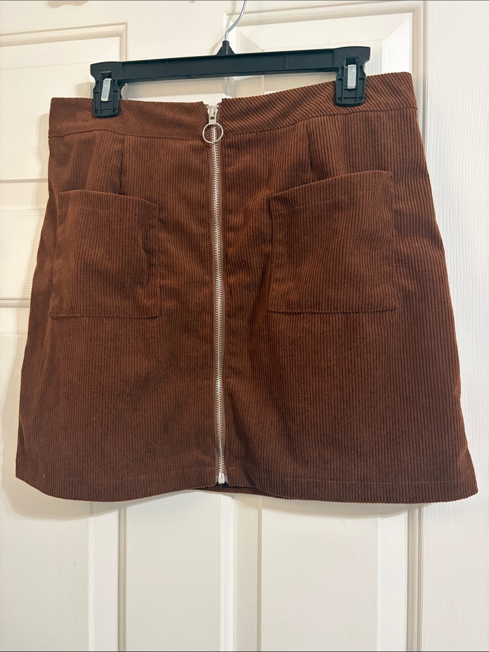 SHEIN Brown Corduroy O-Ring Front-Zip Mini Skirt